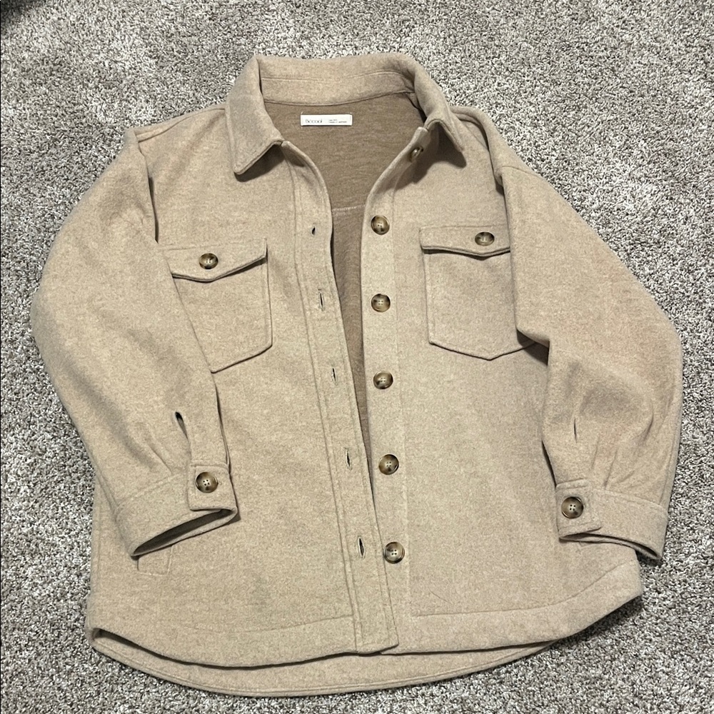 Button-Front Shacket in Light Beige